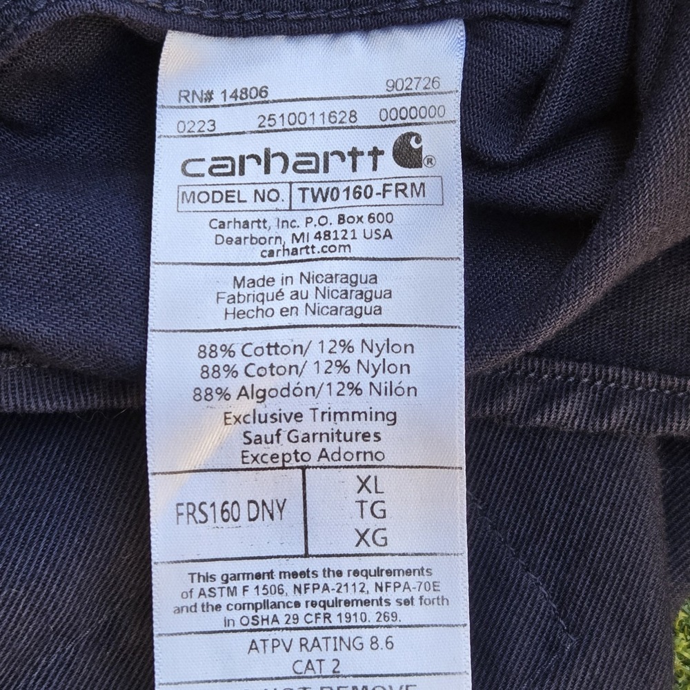 Carhartt FR Shirt Men's XL Navy Blue loose Fit Long Sleeve Liuna Logo - Picture 7 of 11